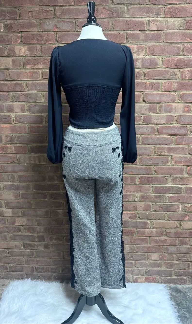 Women’s Black Tweed Lace Trim Kick Dress Pants Size 6